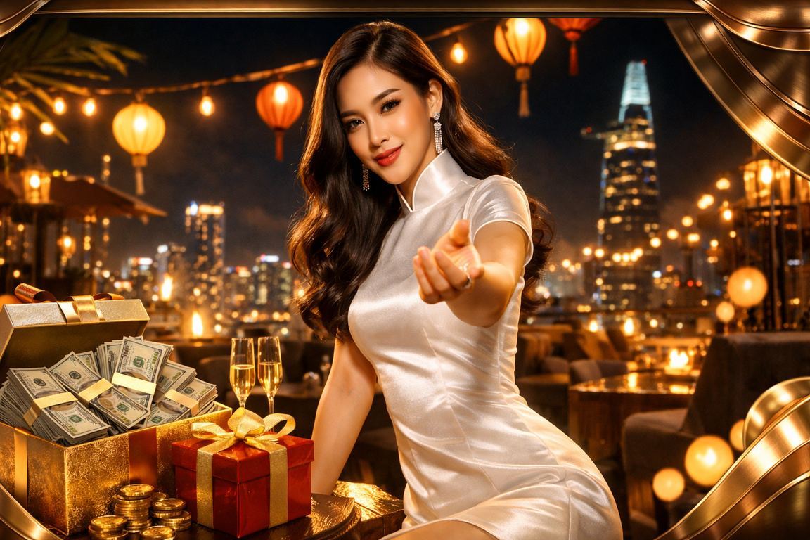 Không gian casino sôi động tại TP. Hồ Chí Minh với những người chơi mặc áo dài truyền thống